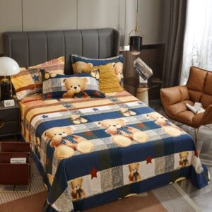 JC HOME Blue & Brown Cartoon Characters 220 TC Queen Bedsheet with 2 Pillow Covers
